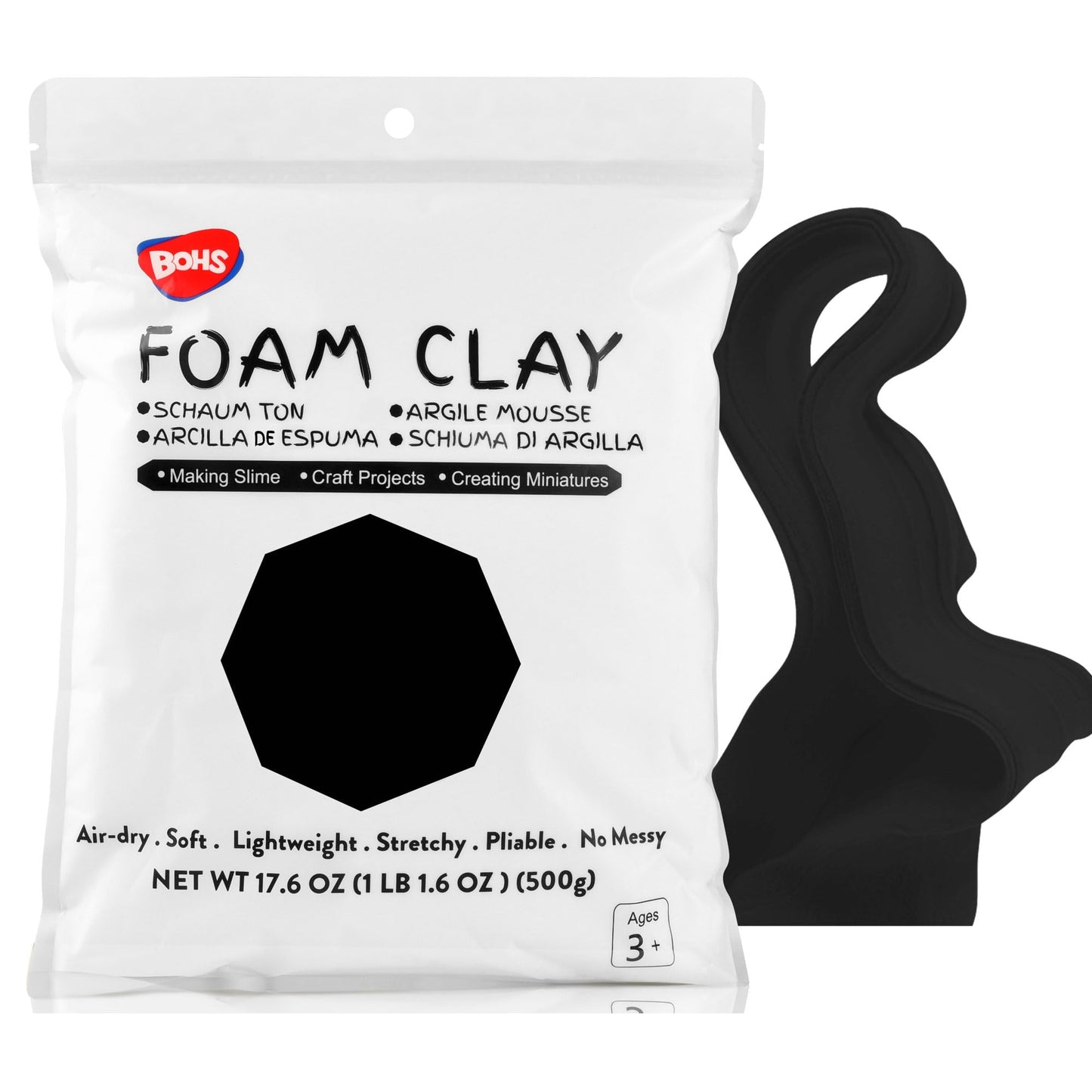BOHS Air Dry Foam Clay - Black 500g