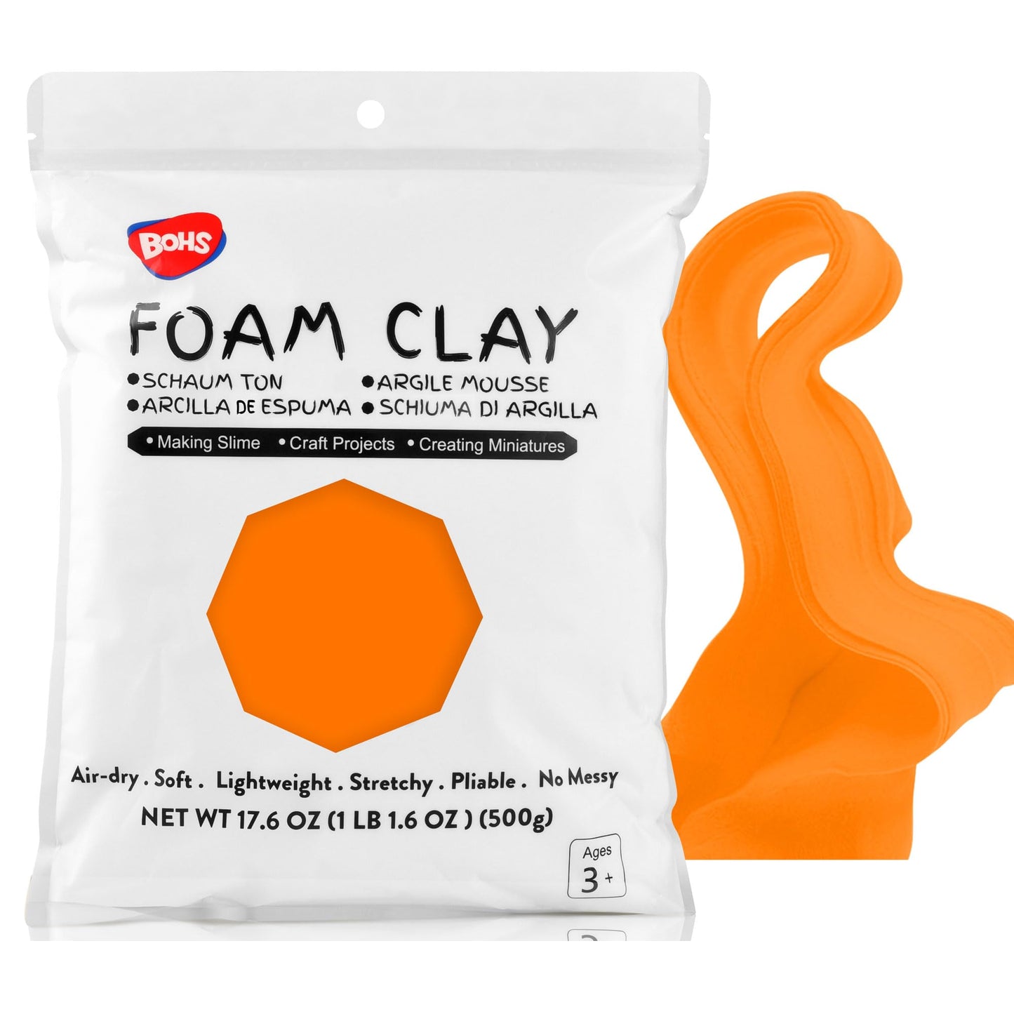 BOHS Air Dry Foam Clay - Orange 500g