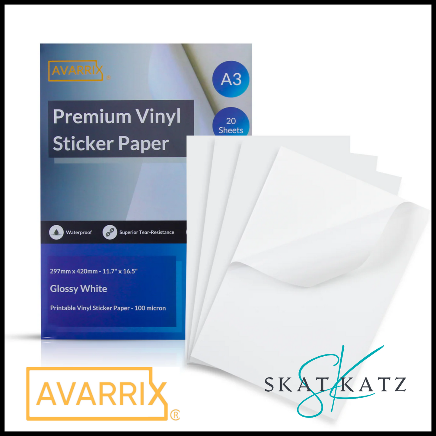 AVARRIX - Premium Vinyl Sticker Paper Glossy White (A3 20 sheets)