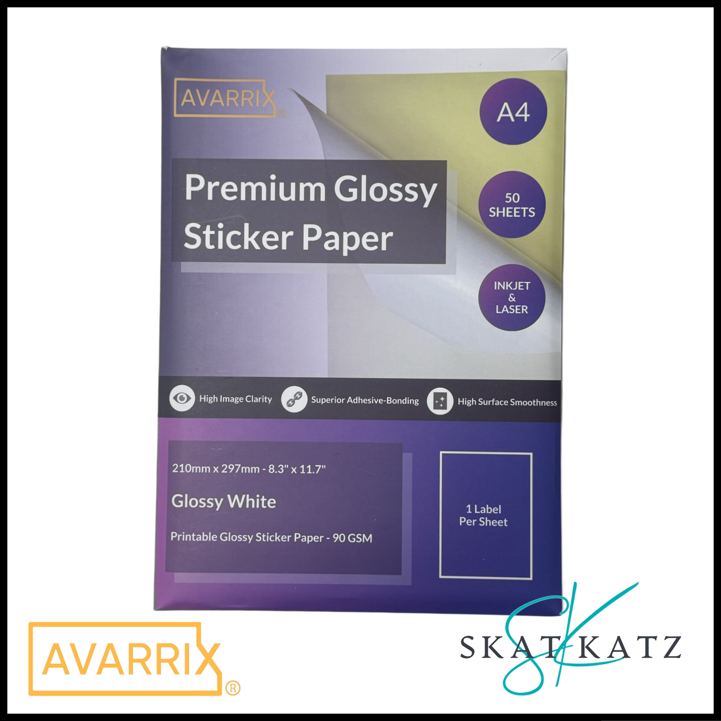 AVARRIX - Premium Sticker Paper Glossy White (A4 50 sheets)
