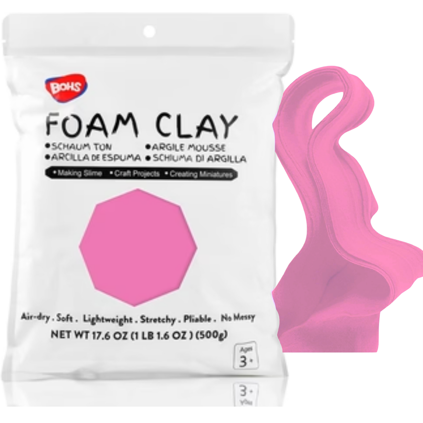 BOHS Air Dry Foam Clay - Pink 500g