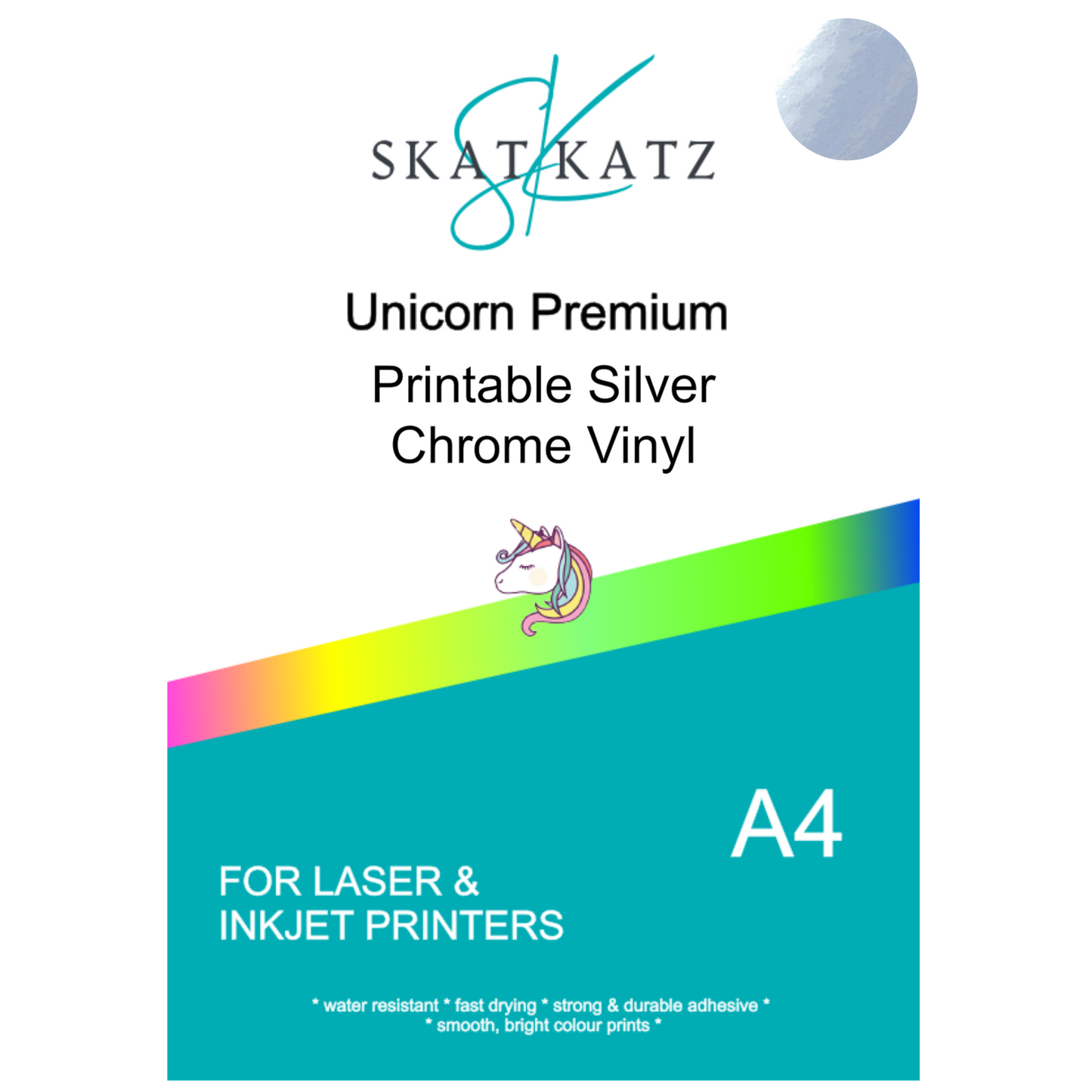 Unicorn 🦄 Printable Vinyl - for INKJET Printers - Silver Chrome 10pk