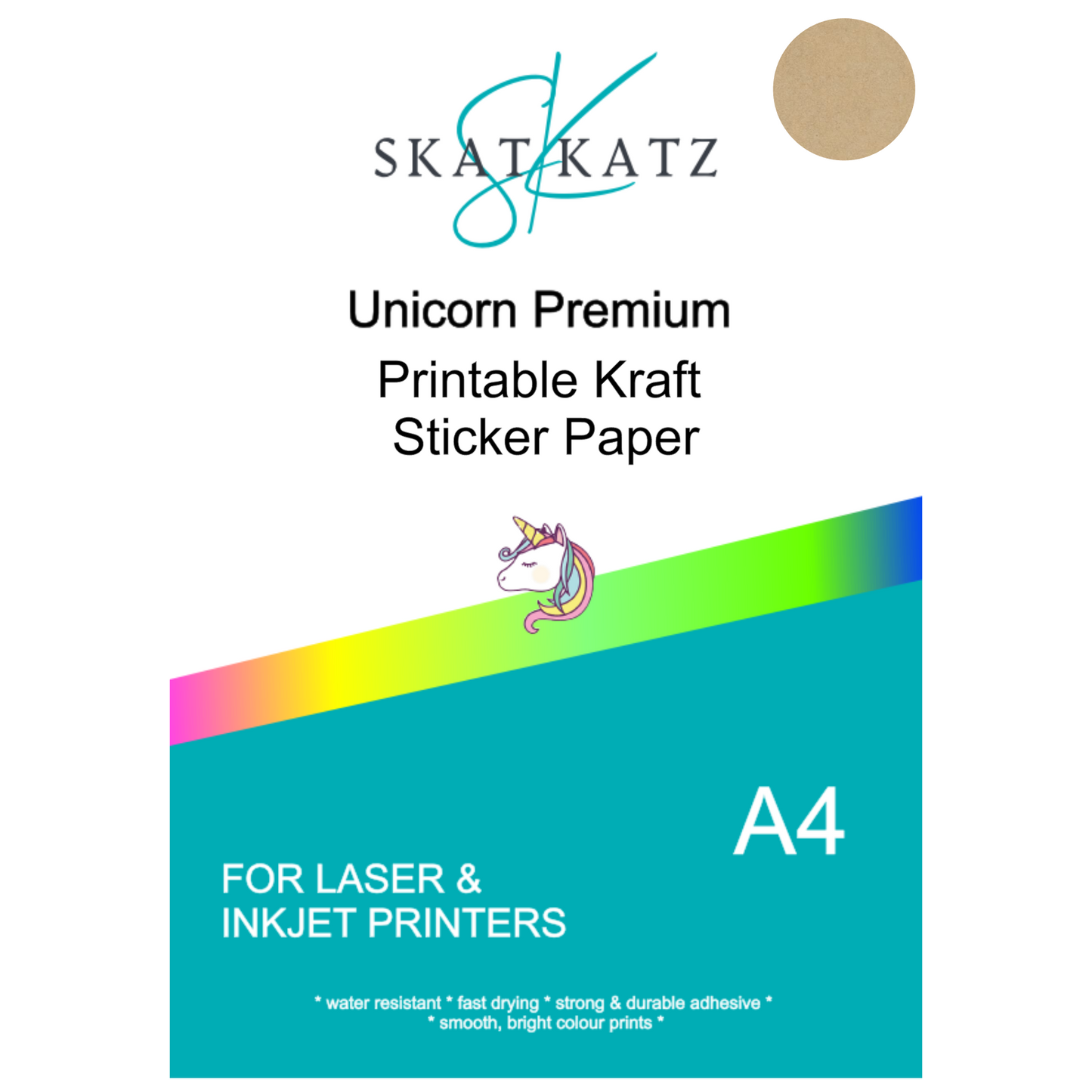 Unicorn Premium Sticker Paper - A4 - for laser & inkjet printers - Kraft 10pk