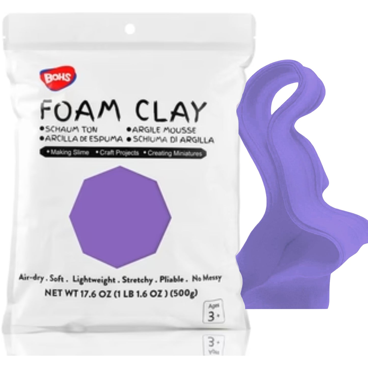 BOHS Air Dry Foam Clay - Purple 500g