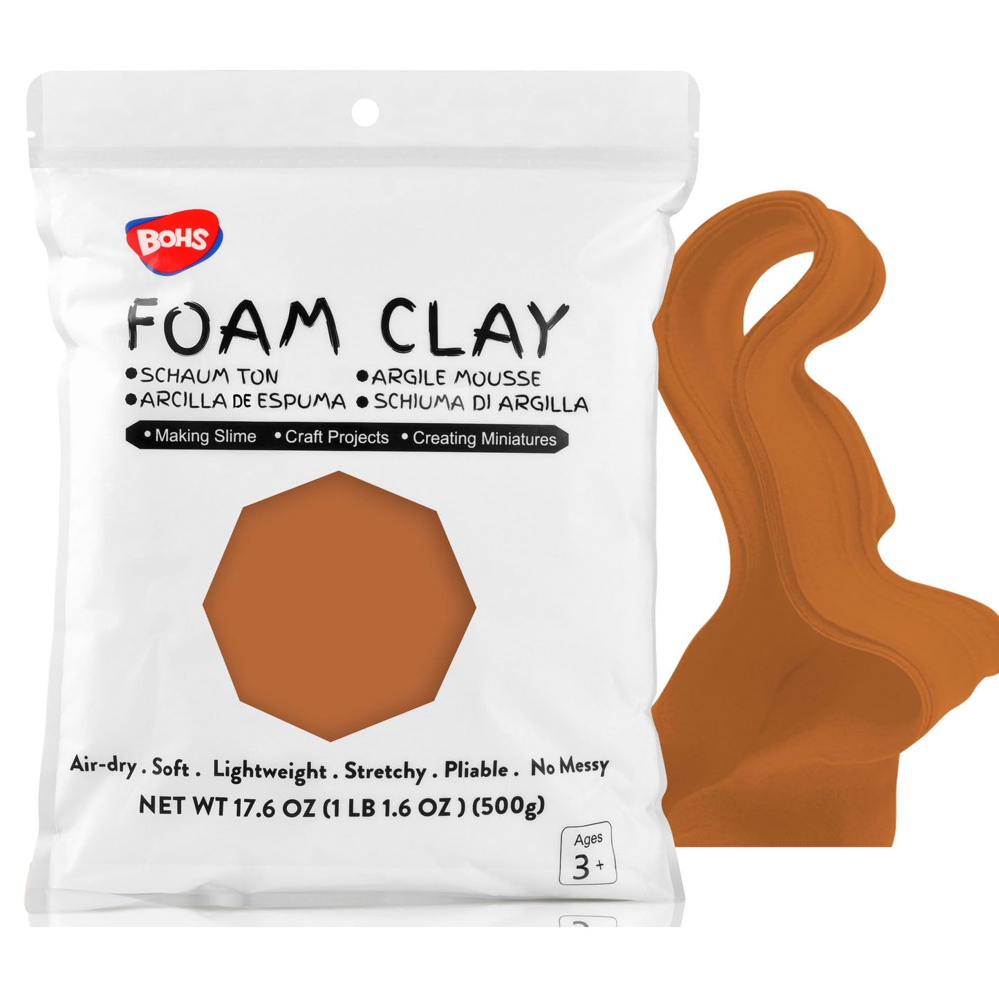 BOHS Air Dry Foam Clay - Light Brown 500g