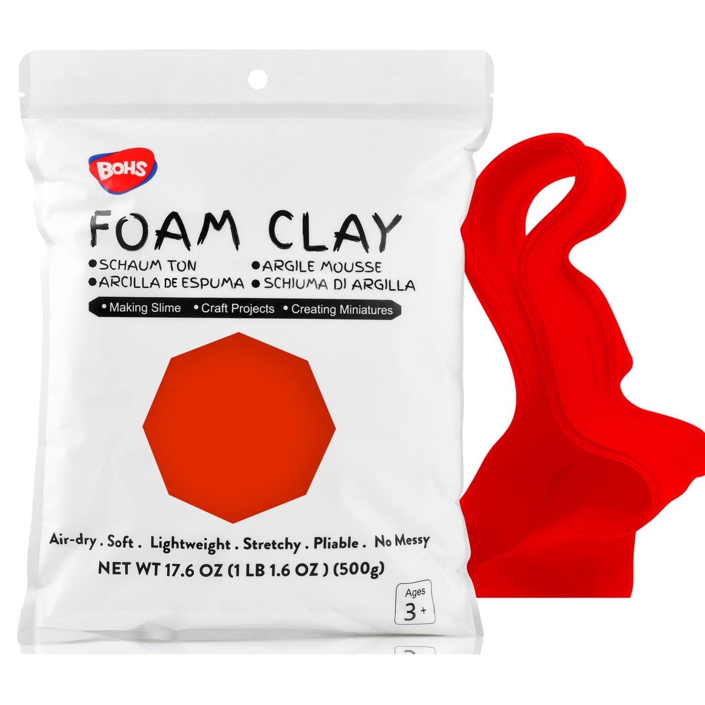 BOHS Air Dry Foam Clay - Red 500g
