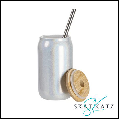 Sublimation Libbey Glass Tumbler - White Sparkling Rainbow