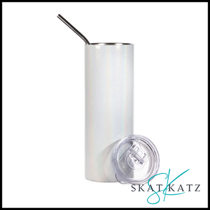 Sublimation Stainless Steel Skinny Tumbler - 20oz/600ml - White Rainbow Glitter