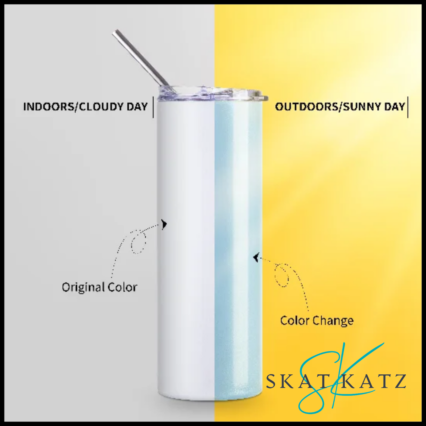 Sublimation Stainless Steel Skinny Tumbler - 20oz/600ml - UV Changing White to Blue