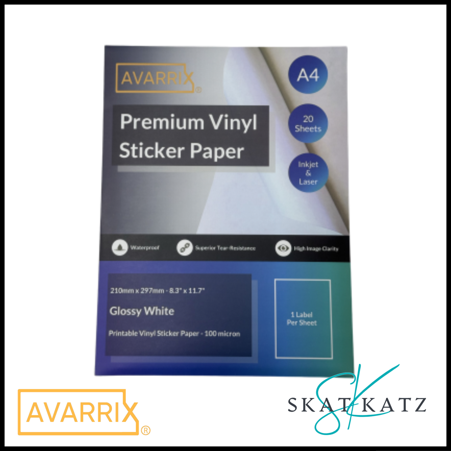 AVARRIX - Premium Vinyl Sticker Paper Glossy White (A4 20 sheets)