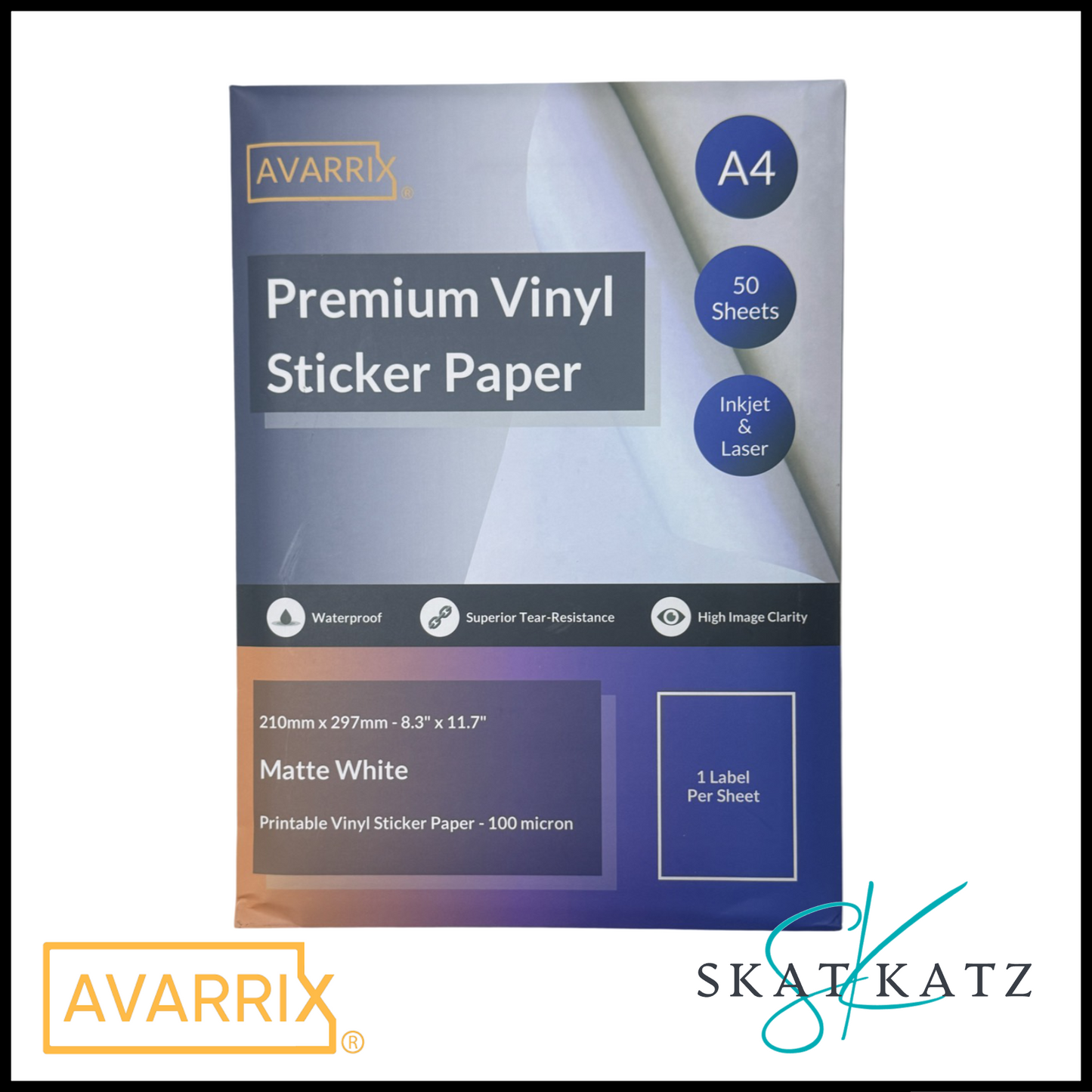 AVARRIX - Premium Vinyl Sticker Paper Matte White (A4 50 sheets)