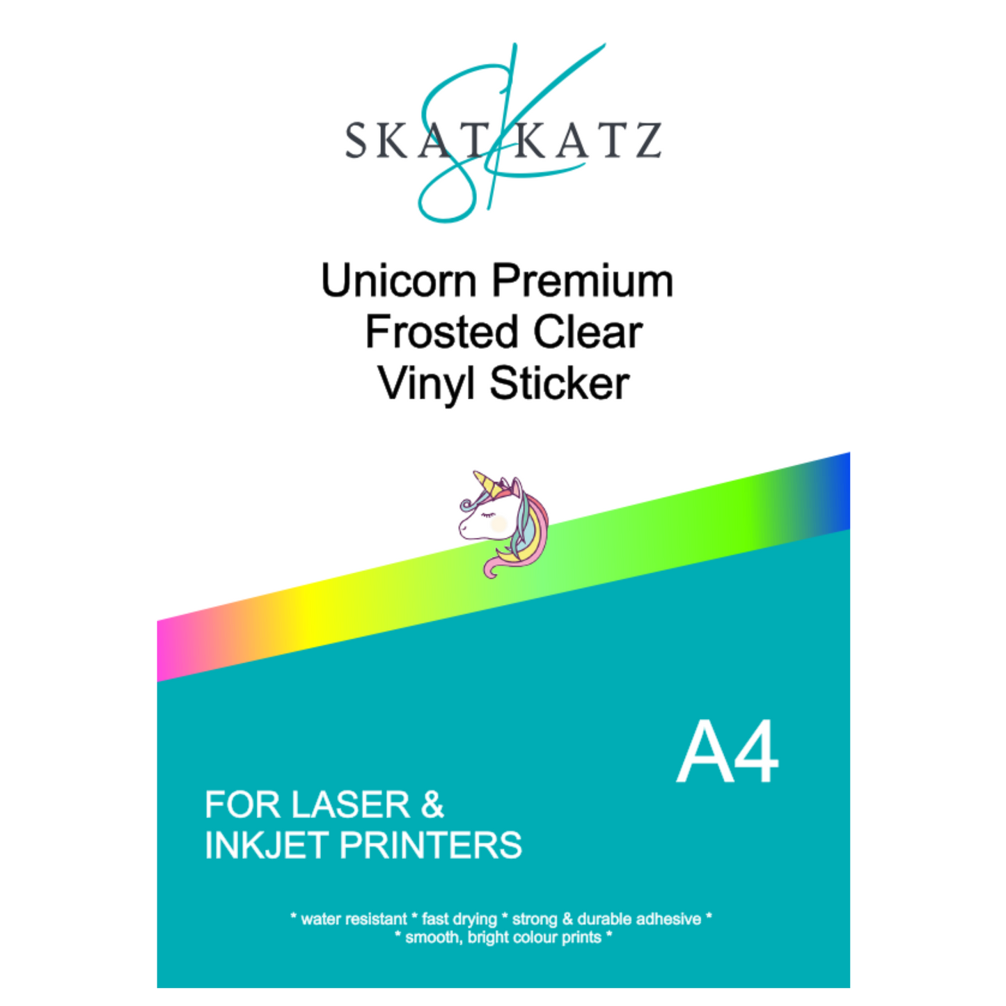 Unicorn Premium Printable Vinyl - for INKJET & LASER Printers - Frosted Clear A4 20pk