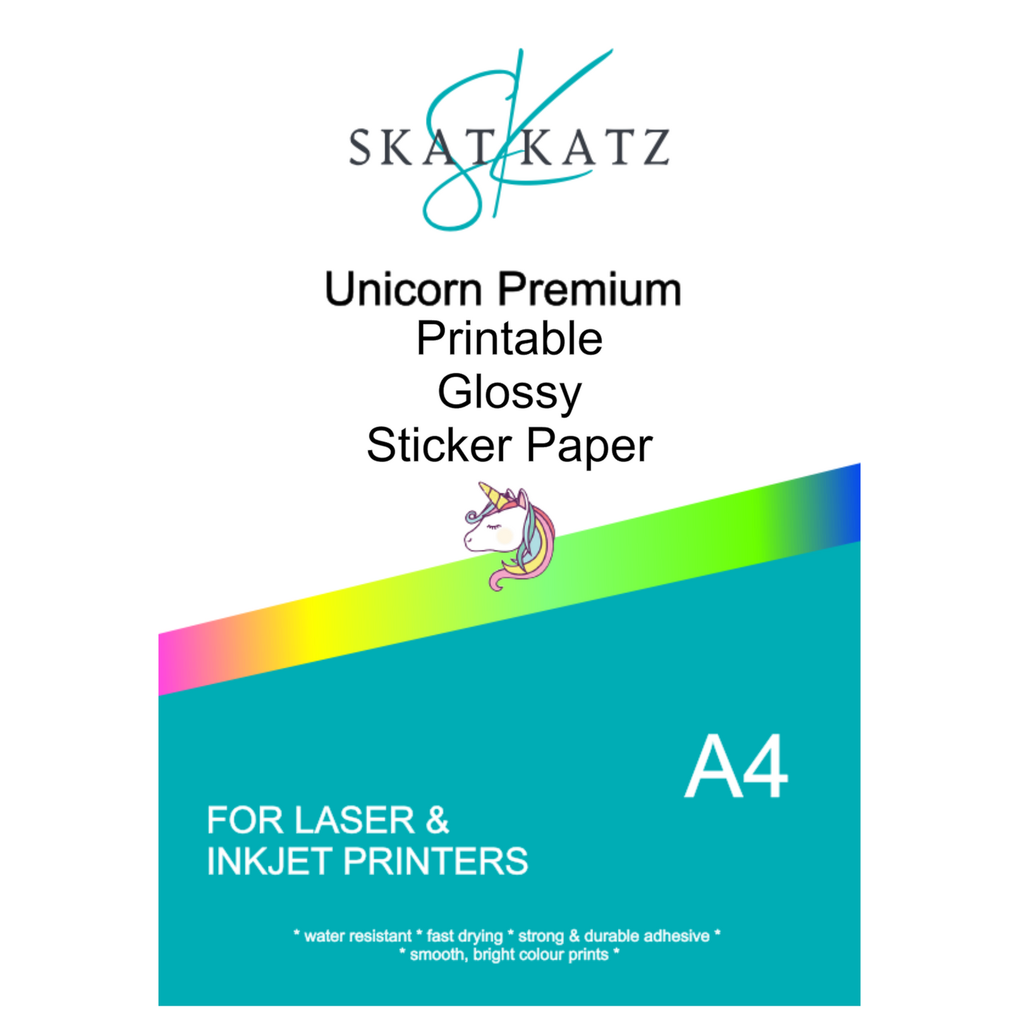 Unicorn Premium Sticker Paper for laser & inkjet printers - Gloss White A4 20pk