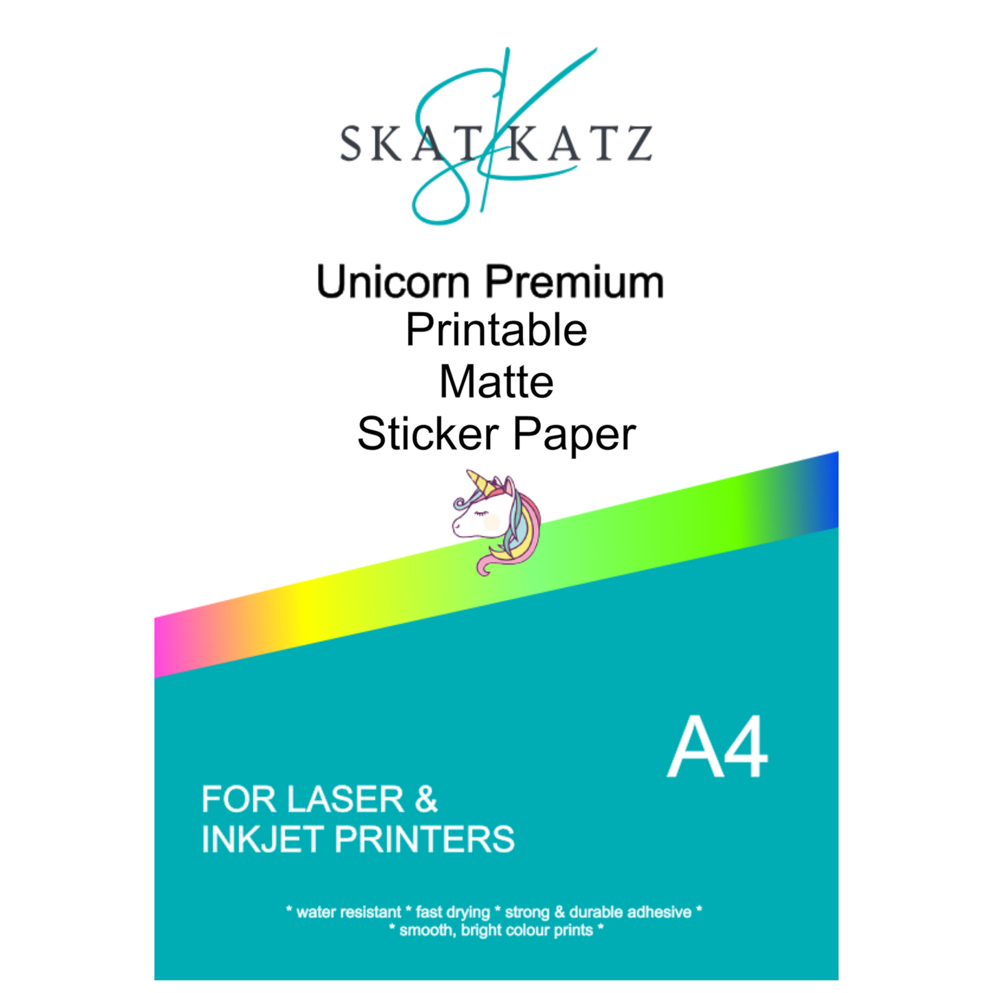 Unicorn Premium Sticker Paper for laser & inkjet printers - Matte White A4 20pk