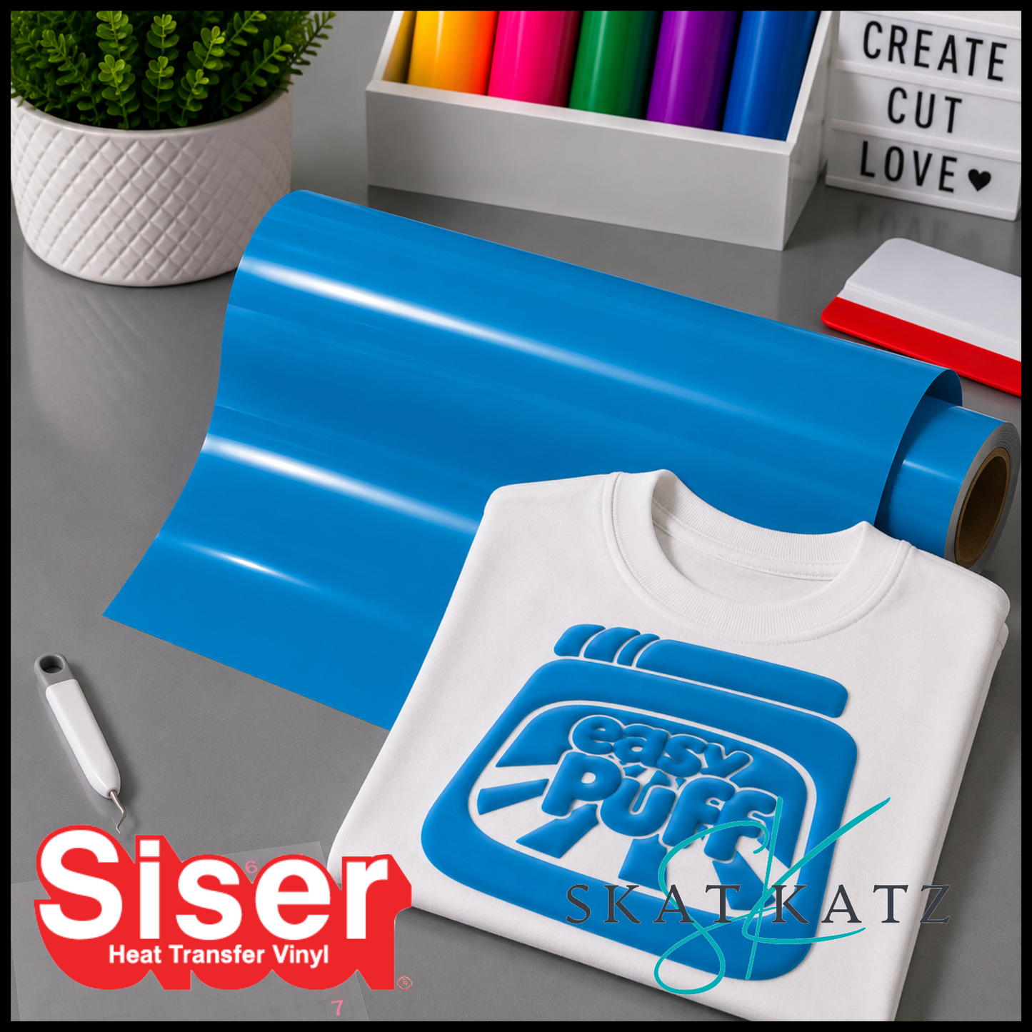 Siser EASY PUFF Heat Transfer Vinyl - Neon Blue