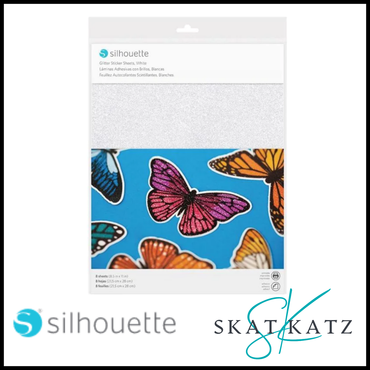 Silhouette - Printable Sticker Sheets - WHITE Glitter