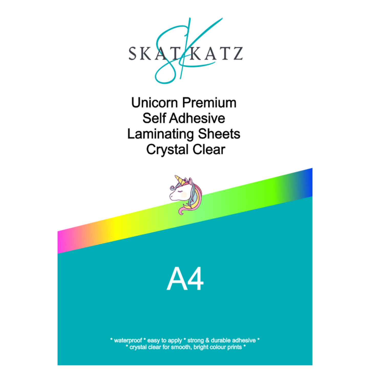 Unicorn Premium Self Adhesive - A4 - Laminating Sheets - Crystal Clear Glossy 20pk
