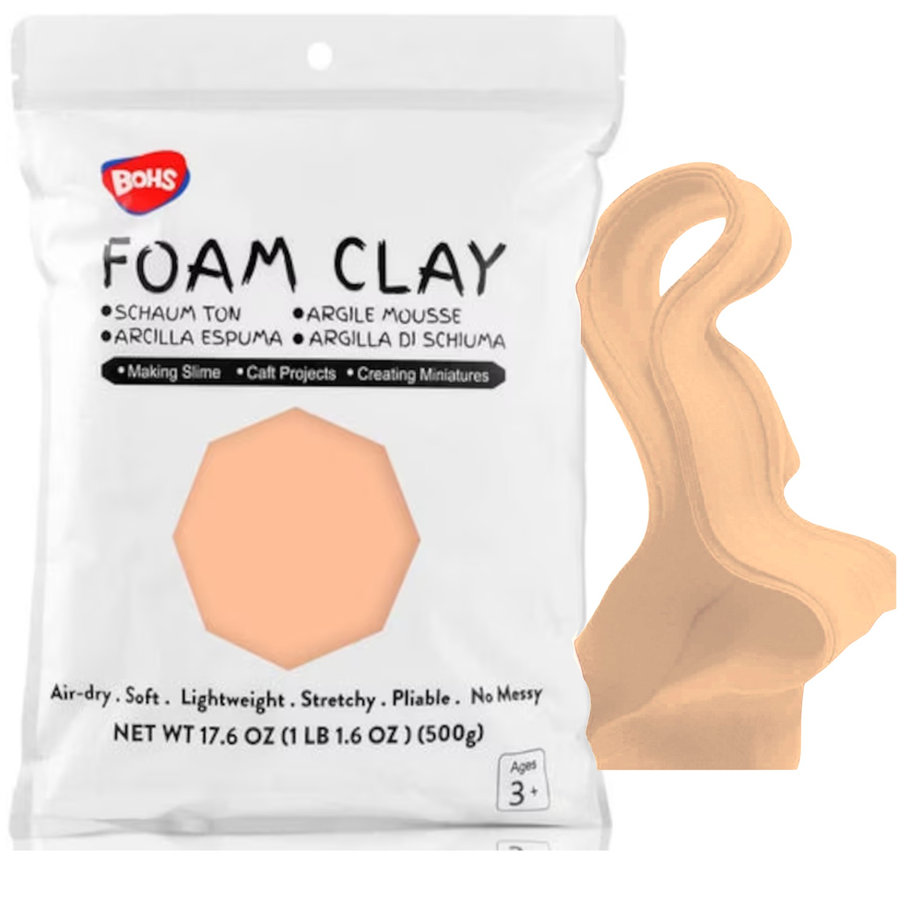 BOHS Air Dry Foam Clay - Light Peach 500g - Skat Katz - Heat